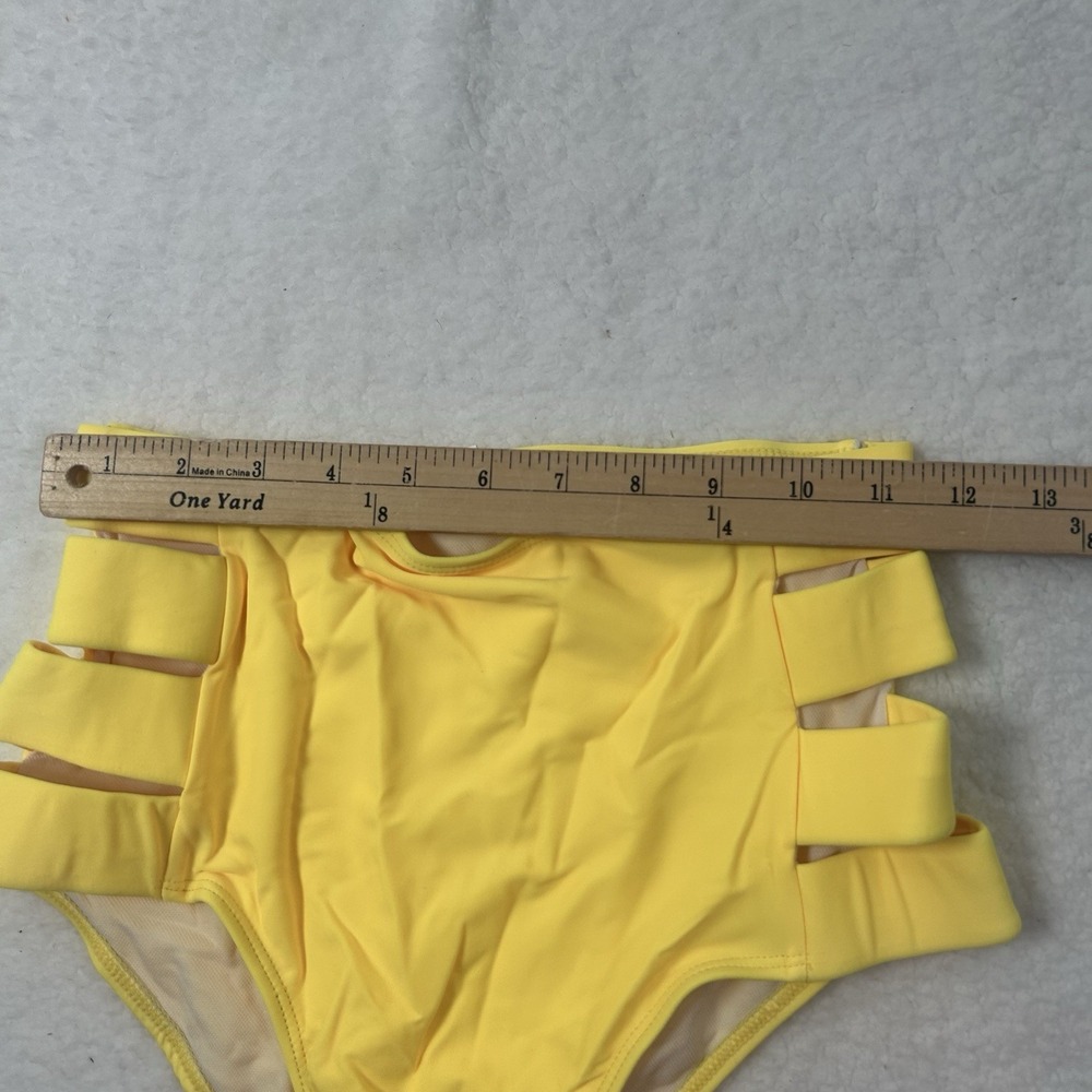 Bikini Set Womens Small Multicolor Floral Ruffle Top High Waist Yellow Bottom - Picture 5 of 16